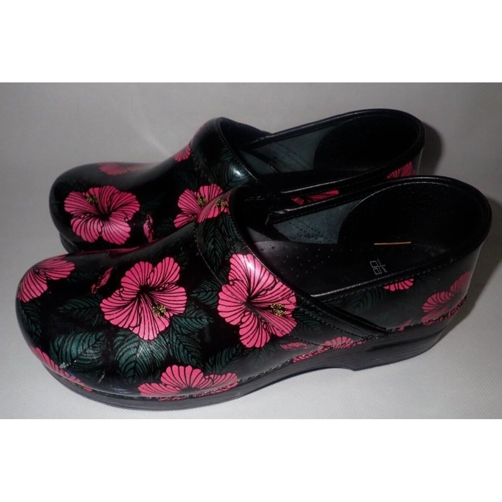 Dansko Professional Pink Hibiscus Patent Leather Clog Women's Size 41 10.5-11